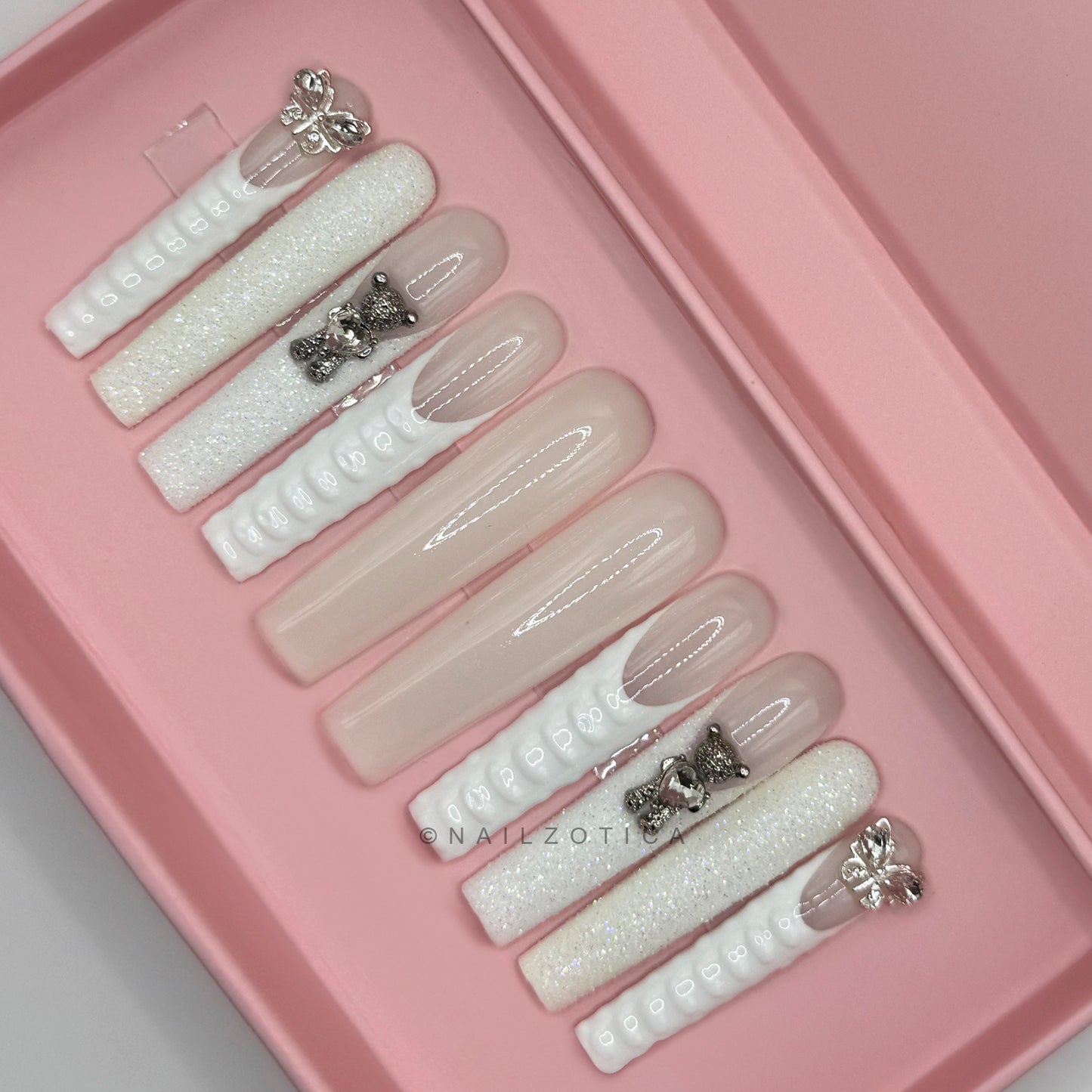 Nailzotica Glitter Reusable Acrylic Gel UV High Quality Handmade Luxury Press On Nails