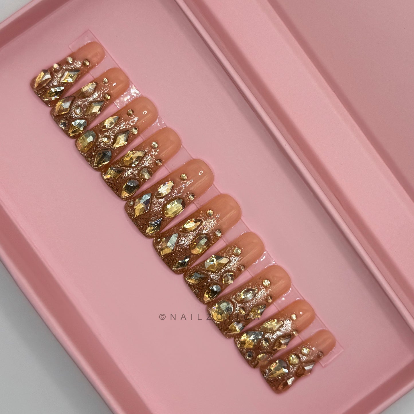 Nailzotica Gold Reusable Acrylic Gel UV High Quality Handmade Luxury Press On Nails