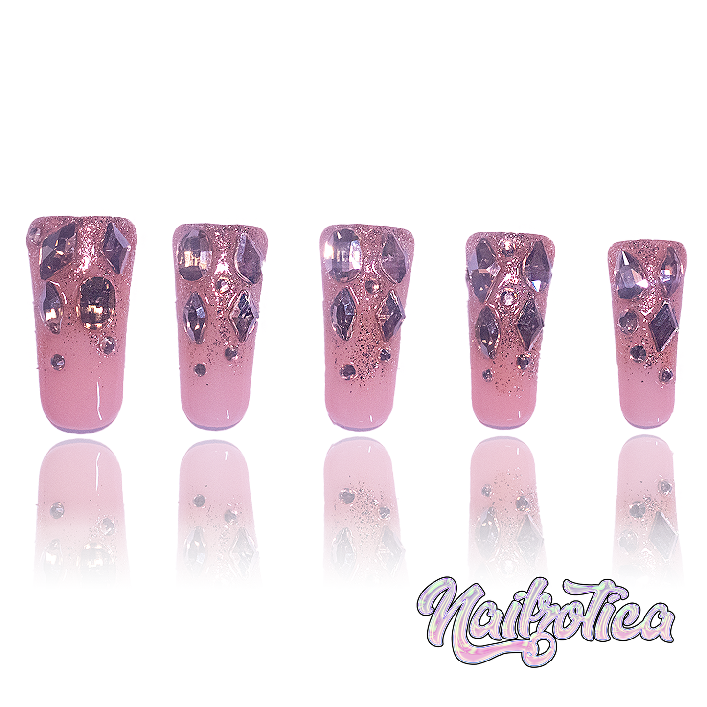 Gilded Gold - Extra Long Length Stiletto Medium Length Duck Shape Transparent Nude Base Glitter Ombre Gold Rhinestone Reusable Acrylic Gel UV Hand-Painted High QualityHandmade Luxury Press On Nails