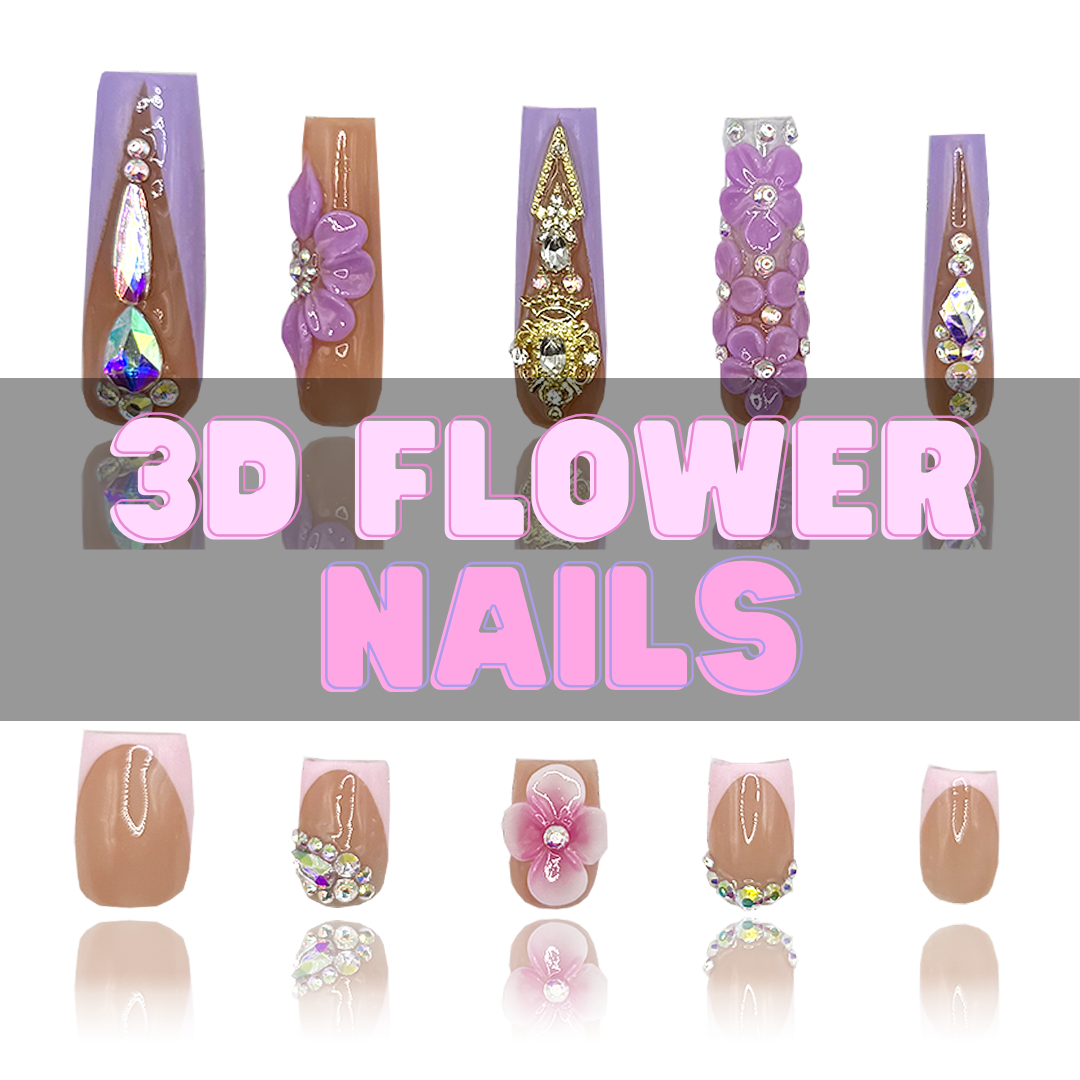 Nailzotica 3D Flower Reusable Acrylic Gel UV High Quality Handmade Luxury Press On Nails
