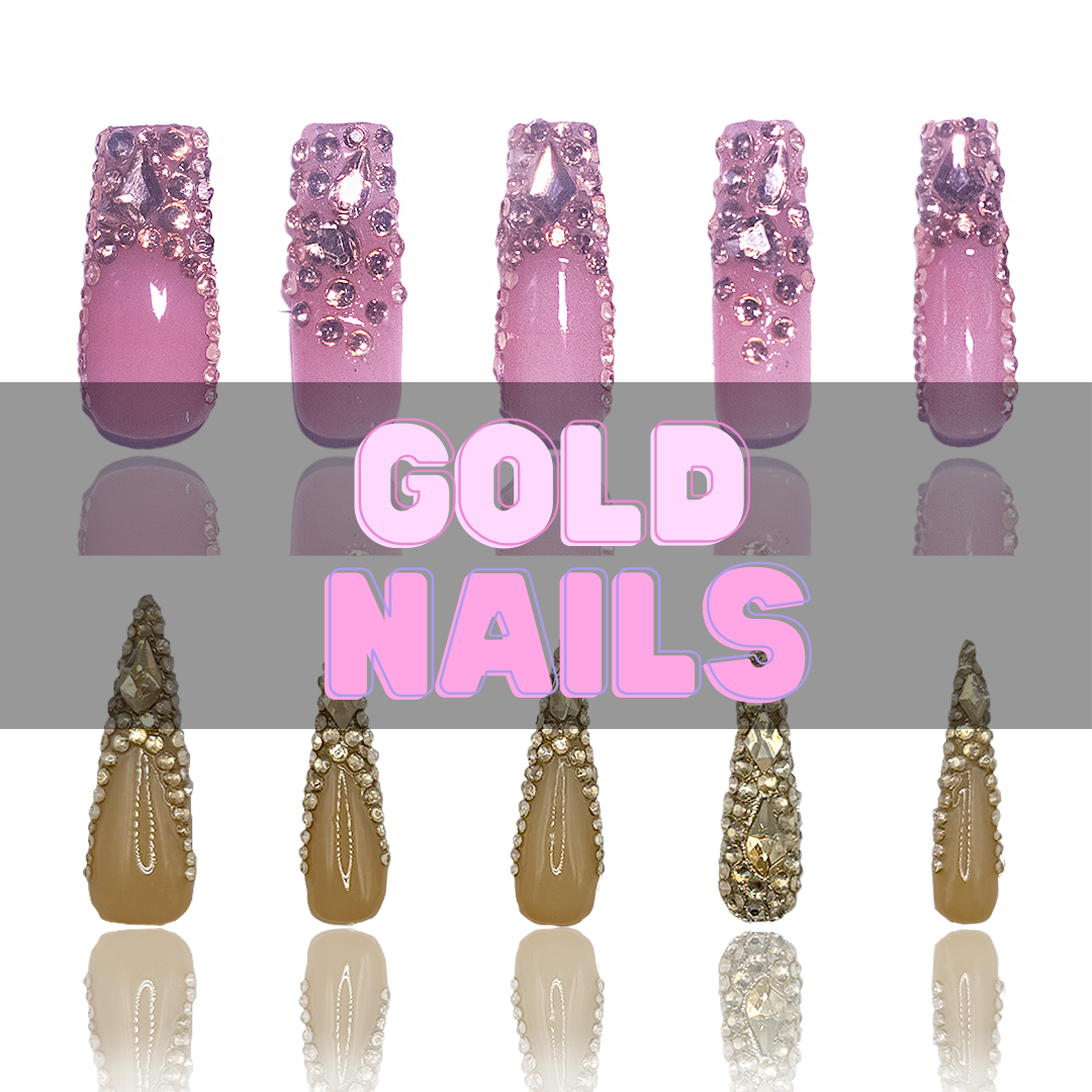 Nailzotica Gold Reusable Acrylic Gel UV High Quality Handmade Luxury Press On Nails