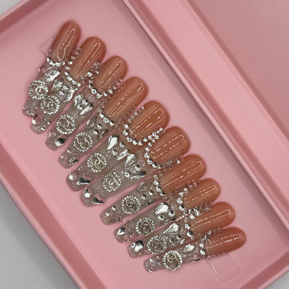 Nailzotica Silver Reusable Acrylic Gel UV High Quality Handmade Luxury Press On Nails