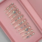 Queen of Diamonds - Long Length 40mm Square Shape Clear Transparent White Outline Silver Rhinestone Reusable Acrylic Gel UV Hand-Painted High Quality Handmade Luxury Press On Nails
