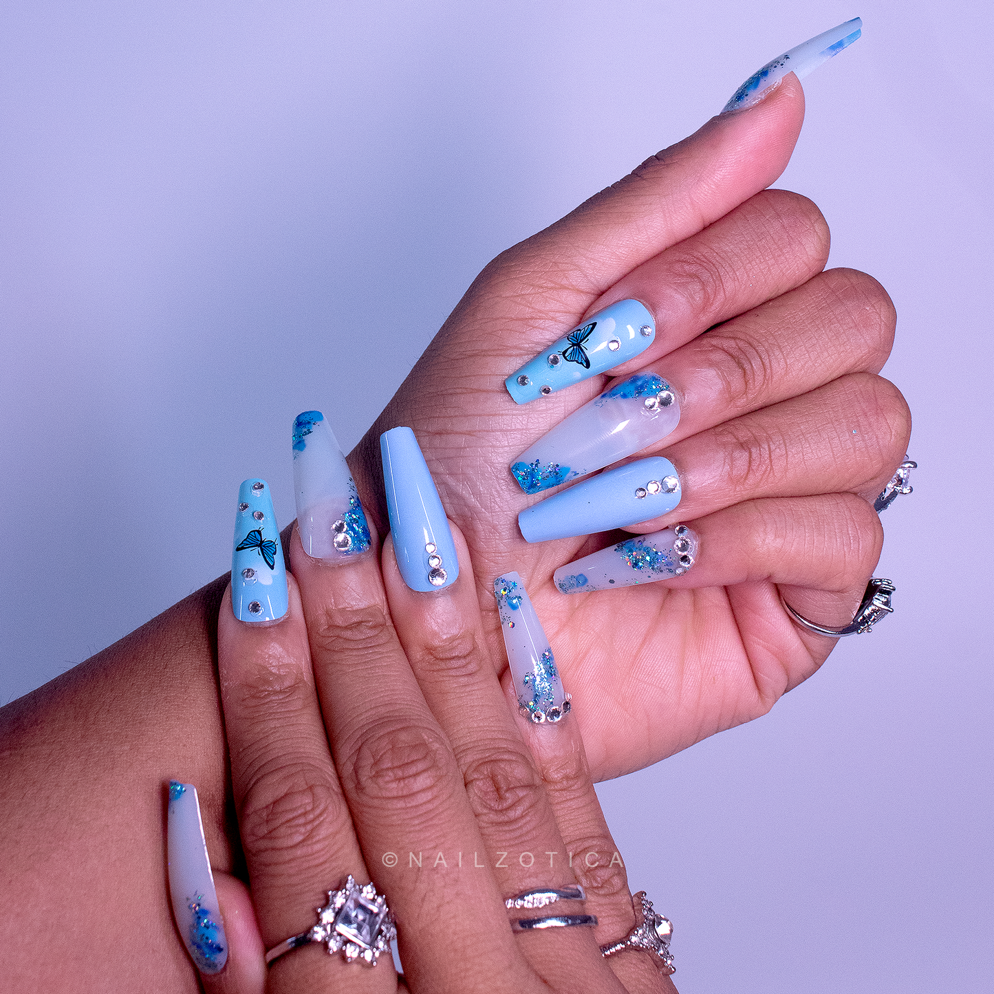 Butterfly Blues - Press On Nails