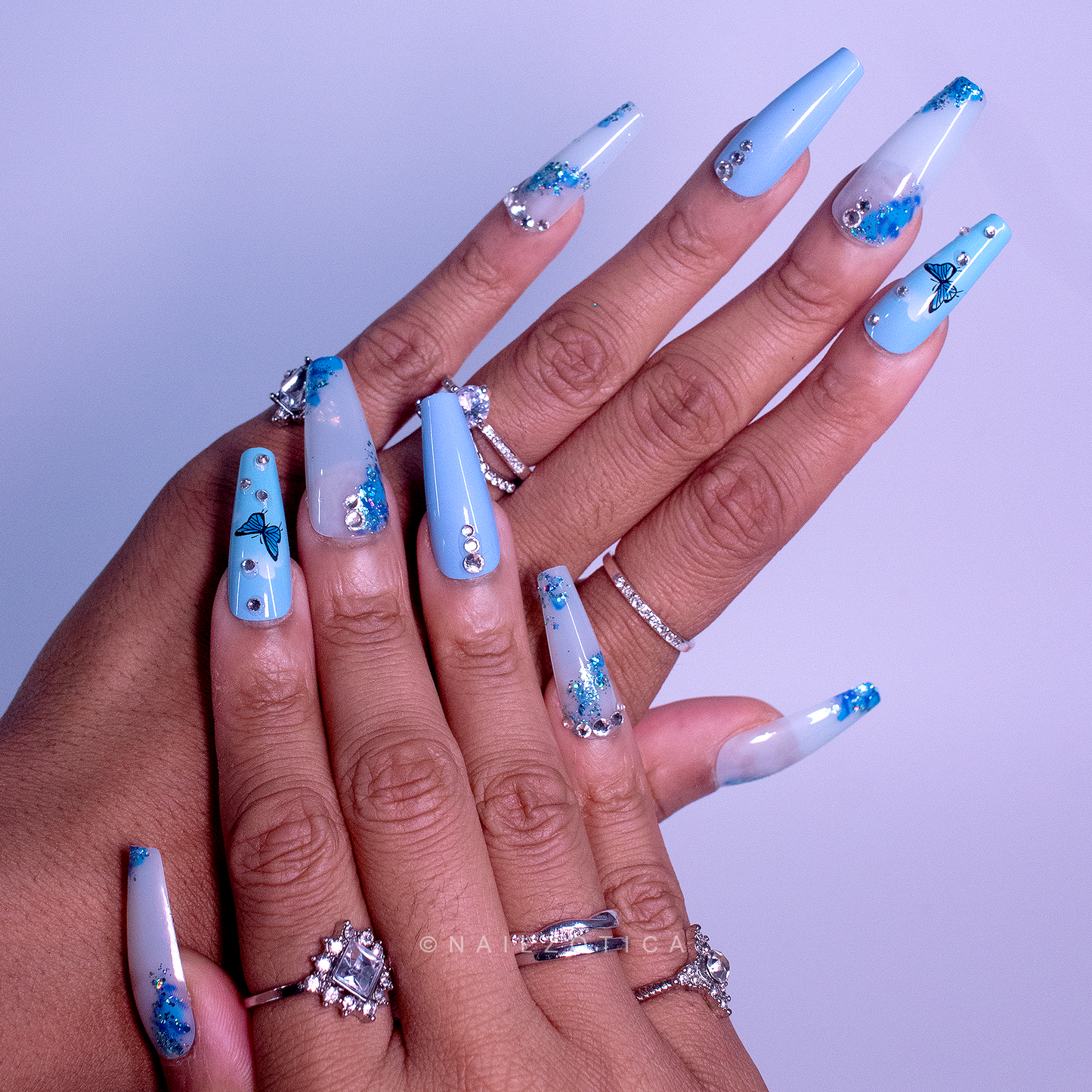 Butterfly Blues - Press On Nails