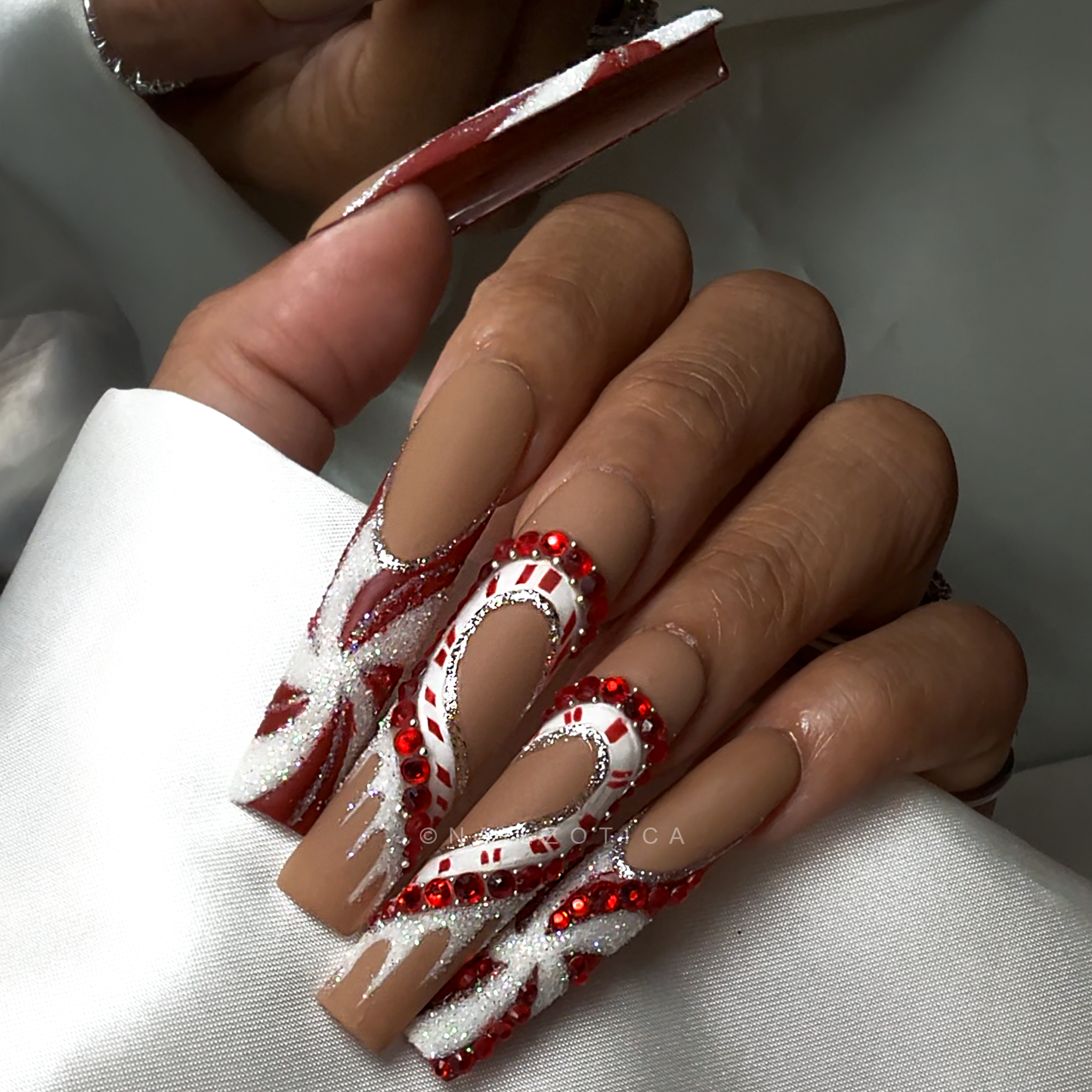 Candy Cane Chic - Handmade Luxury Holiday Edition Christmas Press On Nails