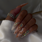Fancy Floral - Long Length 40mm Stiletto Pointy Shape Nude Base 3D Flower Glitter Rhinestone Reusable Acrylic Gel UV High Quality Handmade Luxury Press On Stiletto Nails