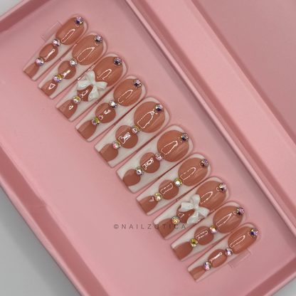 Nailzotica Bow Charm Reusable Acrylic Gel UV High Quality Handmade Luxury Press On Nails
