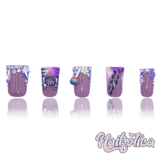 Lisa Frankz - Short Length 25mm Tapered Duck Shape Animal Black Leopard Zebra Print Reusable Acrylic Gel UV Hand-Painted High Quality Handmade Luxury Press On Duck Nails (Custom)