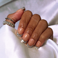 Modest Muse - Short Length Square Shape Star Charm Silver Rhinestone French Tip Natural Nude Transparent Base Reusable Acrylic Gel UV Hand-Painted High Quality  Handmade Luxury Press On Nails