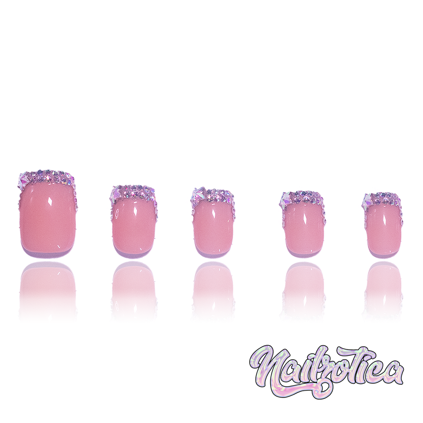 Modest Muse - Short Length 20mm Square Shape Star Charm Silver Rhinestone French Tip Natural Nude Transparent Base Reusable Acrylic Gel UV Hand-Painted High Quality  Handmade Luxury Press On Nails (Custom)