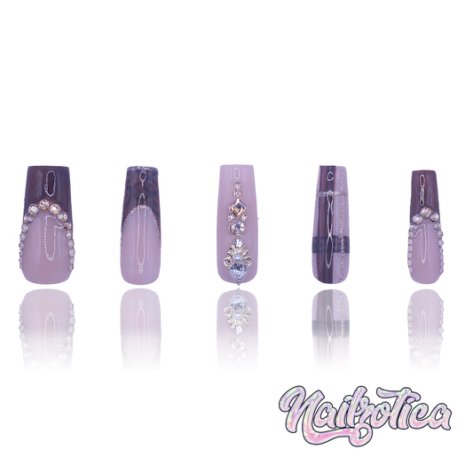 Plaid Princess - Medium Length 35mm Transparent Nude Base Brown French Tip Plaid Gold Glitter Rhinestone Reusable Acrylic Gel UV Hand-Painted High Quality Handmade Luxury Press On Nails (Custom)
