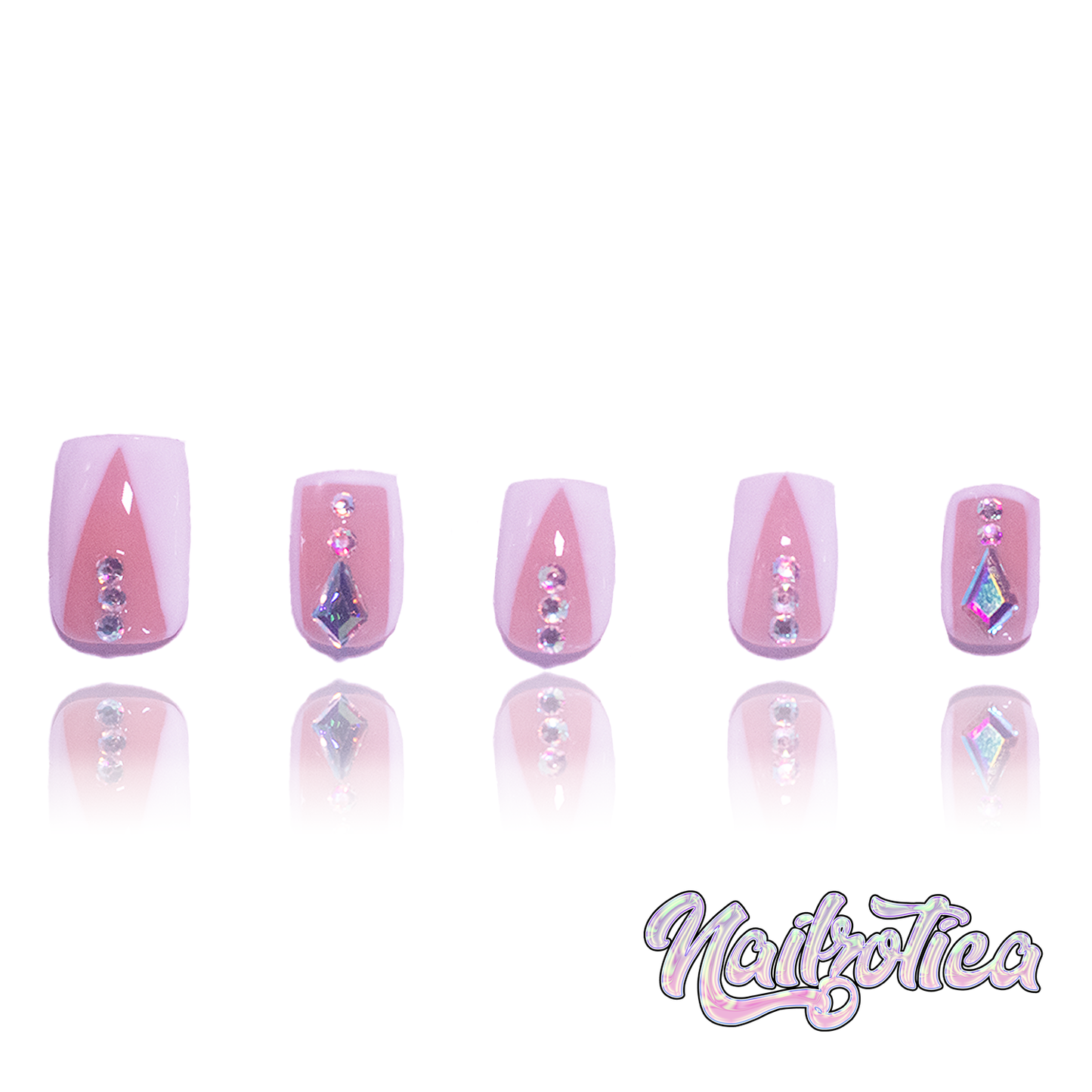 Rich Gurl - Short Length 25mm Square Shape White French Tip Silver Rhinestone Reusable Acrylic Gel UV Hand-Painted High Quality Handmade Luxury Press On Nails (Custom)