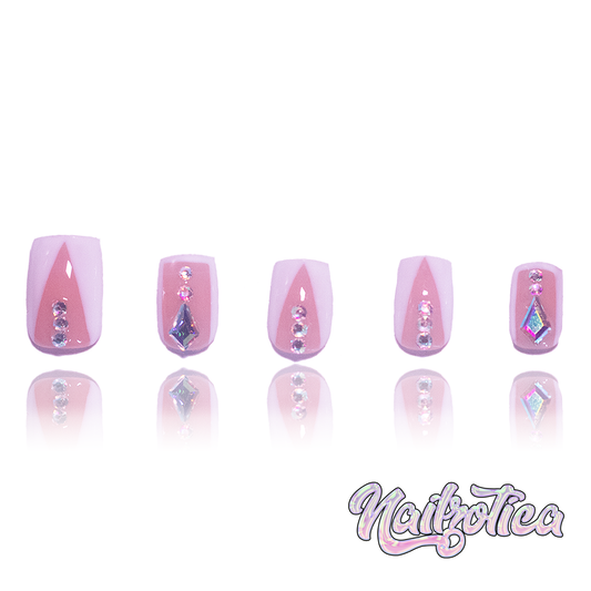Rich Gurl - Short Length 25mm Square Shape White French Tip Silver Rhinestone Reusable Acrylic Gel UV Hand-Painted High Quality Handmade Luxury Press On Nails (Custom)