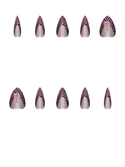 Zebra Stripes Animal Bling Rhinestone Alphabet Letter Silver Metal Pink  Handmade Acrylic Press On Nails By @iamjaybabie 1pGMtxMlRJcUn9hOgCz8 (Custom)