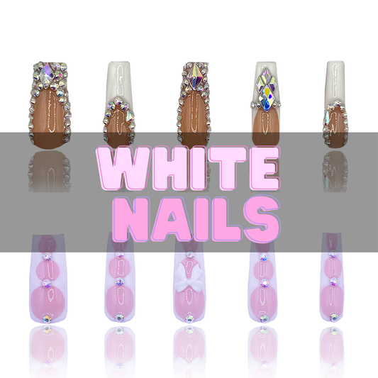 Nailzotica White Reusable Acrylic Gel UV High Quality Handmade Luxury Press On Nails