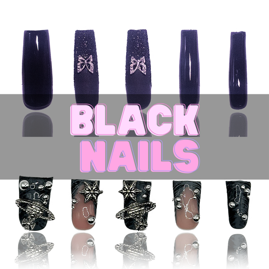 Nailzotica Black Reusable Acrylic Gel UV High Quality Handmade Luxury Press On Nails