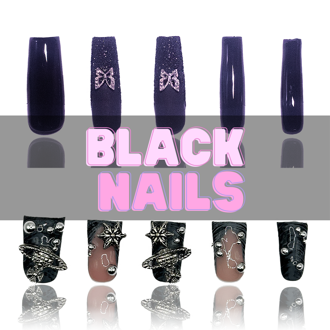 Nailzotica Black Reusable Acrylic Gel UV High Quality Handmade Luxury Press On Nails (Custom)