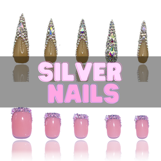 Nailzotica Silver Reusable Acrylic Gel UV High Quality Handmade Luxury Press On Nails