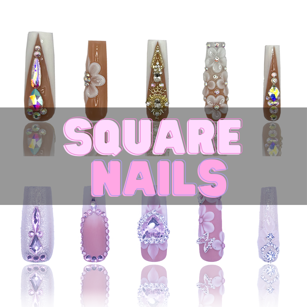 Nailzotica Square Shape Reusable Acrylic Gel UV High Quality Handmade Luxury Press On Nails (Custom)