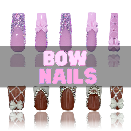Nailzotica Bow Charm Reusable Acrylic Gel UV High Quality Handmade Luxury Press On Nails (Custom)