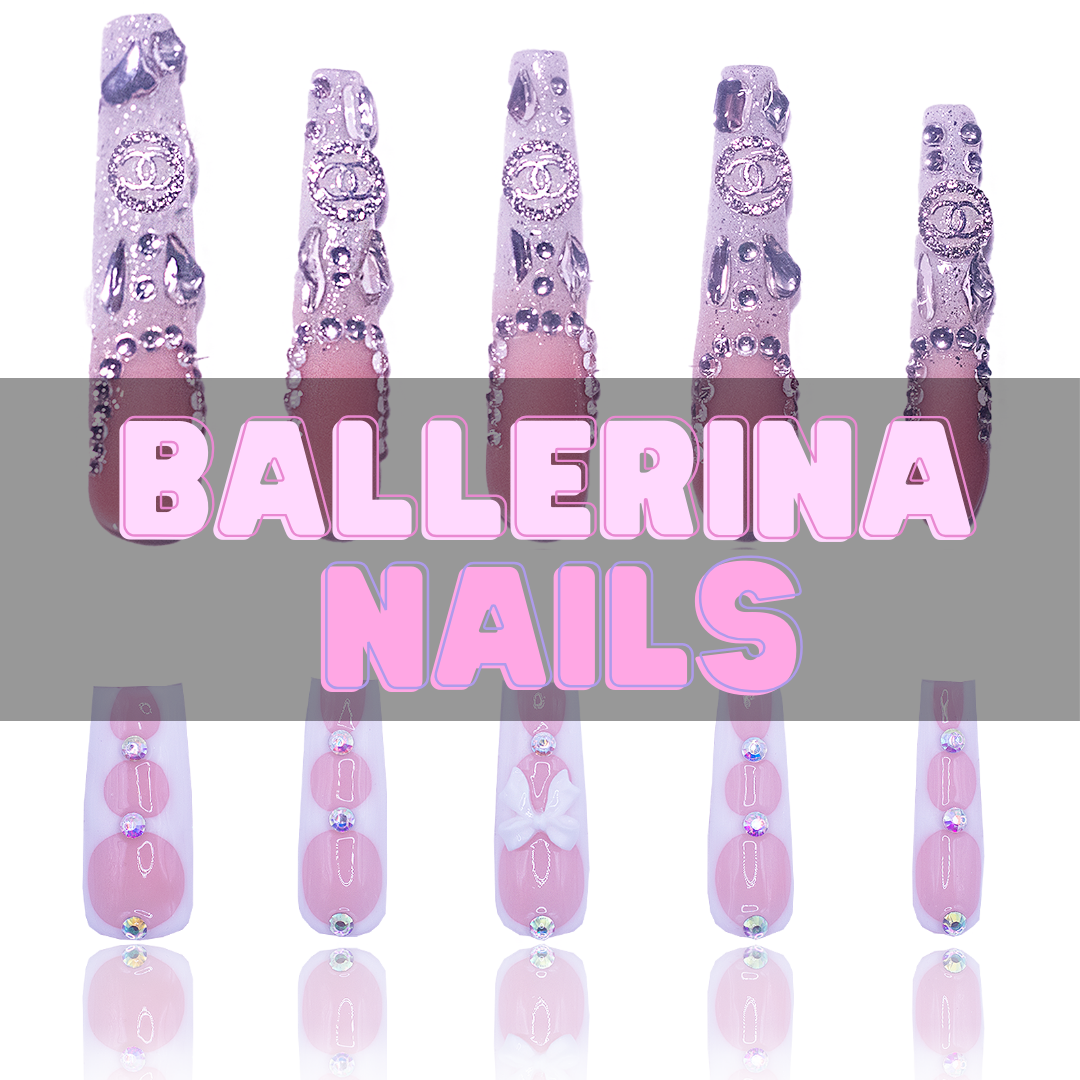 Nailzotica Ballerina Coffin Shape Reusable Acrylic Gel UV High Quality Handmade Luxury Press On Nails (Custom)