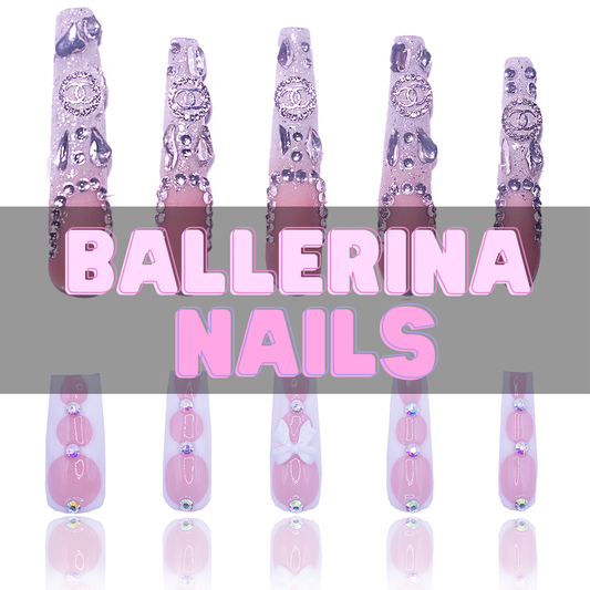 Nailzotica Ballerina Coffin Shape Reusable Acrylic Gel UV High Quality Handmade Luxury Press On Nails