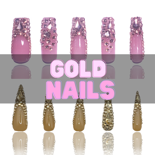 Nailzotica Gold Reusable Acrylic Gel UV High Quality Handmade Luxury Press On Nails