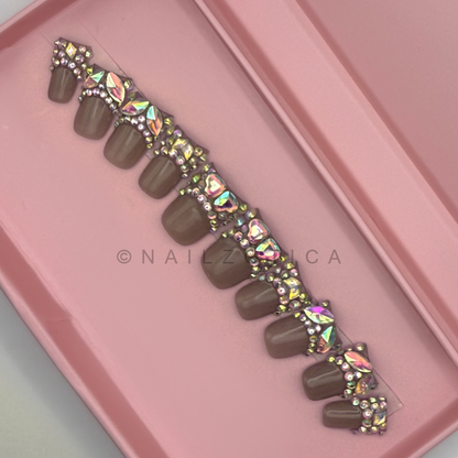 Sparkly French - Short Length 25mm Duck Shape Transparent Natural Nude Base Silver Gold Rhinestone French Tip Reusable Acrylic Gel UV Hand-Painted High Quality Handmade Luxury Press On Duck Nails