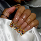 Sparkly French - Medium Length 35mm Square Shape Silver Gold Rhinestone French Tip Nude Transparent Natural Base Reusable Acrylic Gel UV Hand-Painted High Quality  Handmade Luxury Press On Nails