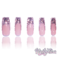 Sparkly French - Medium Length 35mm Square Shape Silver Gold Rhinestone French Tip Nude Transparent Natural Base Reusable Acrylic Gel UV Hand-Painted High Quality  Handmade Luxury Press On Nails